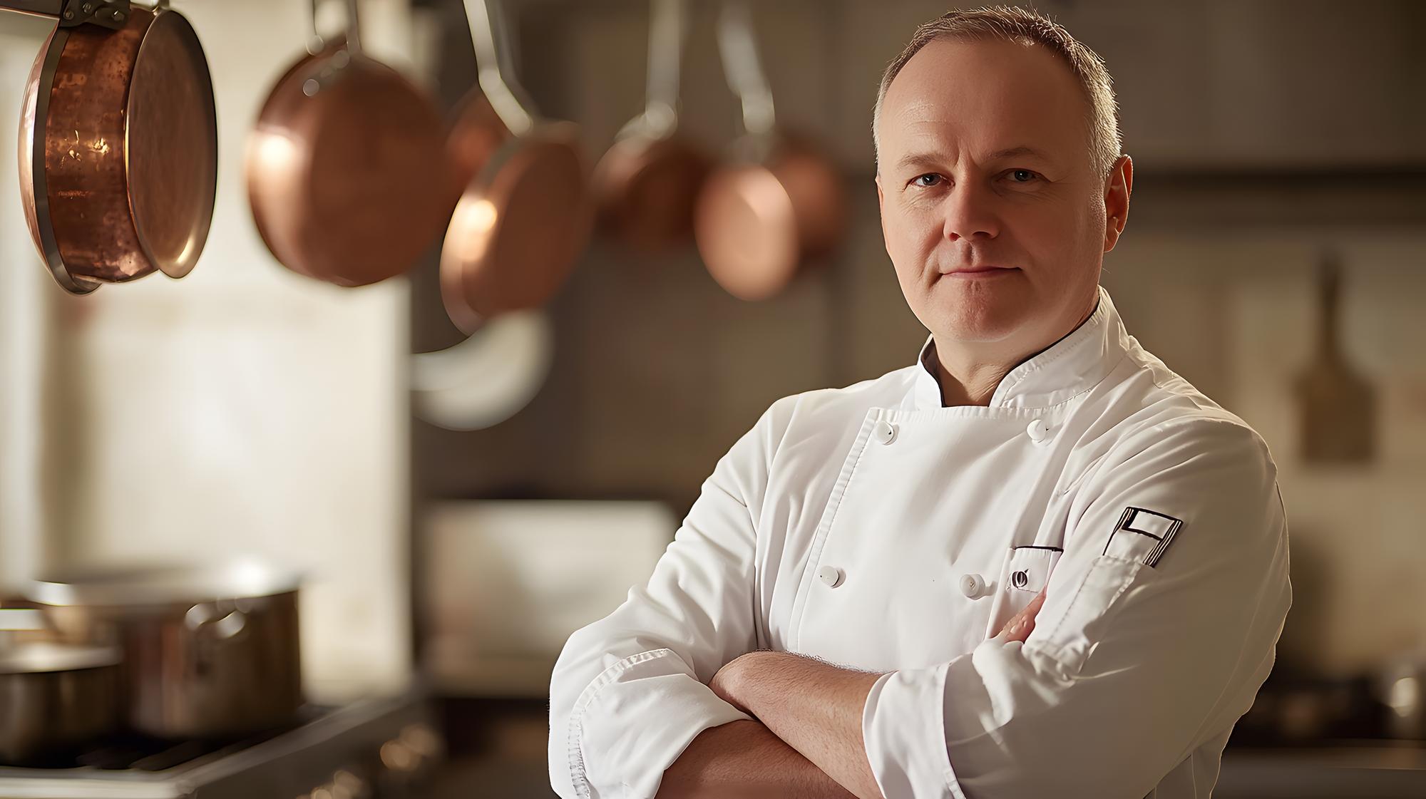 Portrait of chef with folded arms in kitchen